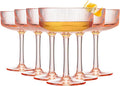 Khen Pink Peach Acrylic Ribbed Coupe Martini Champagne Cocktail Glasses by Khen
