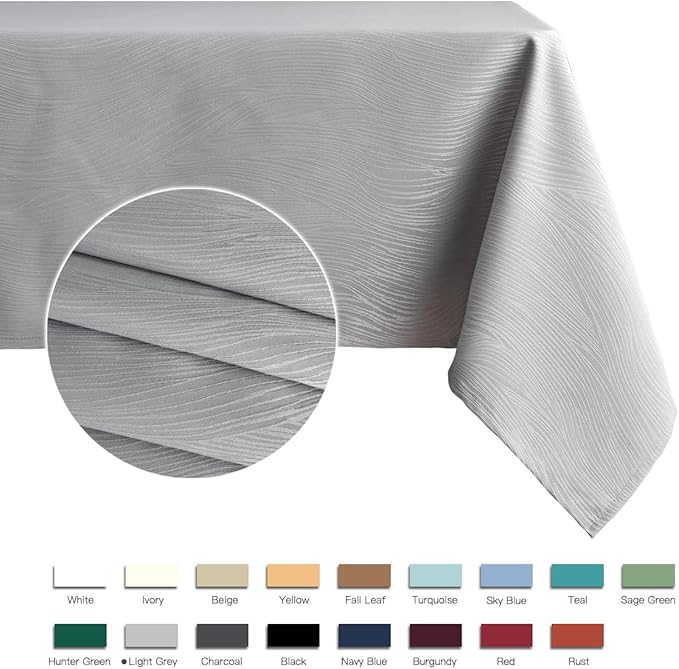maxmill Jacquard Table Cloth Waving Pattern Water Proof Wrinkle Free Heavy Weight Soft Tablecloth Decorative Fabric Table Cover for Outdoor and Indoor Use Rectangular 60 x 104 Inch Light Grey