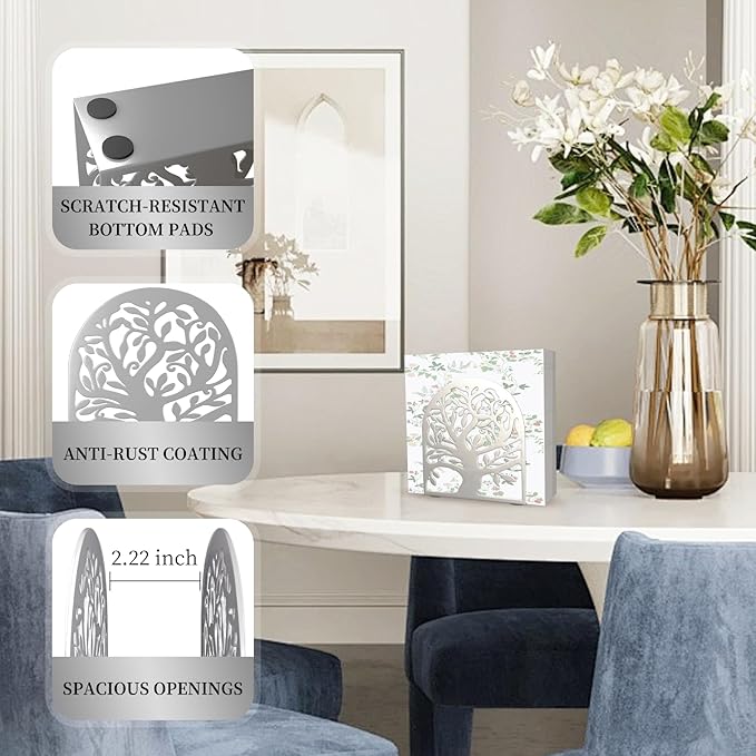 YAJIACLONE Tree of Life Silver Metal Napkin Holder, Upright Metal Tabletop Napkin Holder for Kitchen & Dining Table.