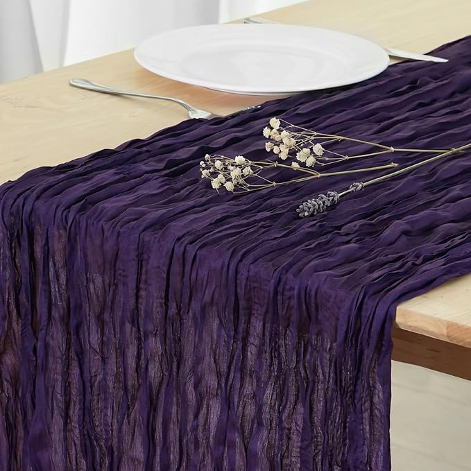 8 Pack Dark Purple Cheesecloth Table Runner 120 Inch Boho Wedding Decor | by Fixwal