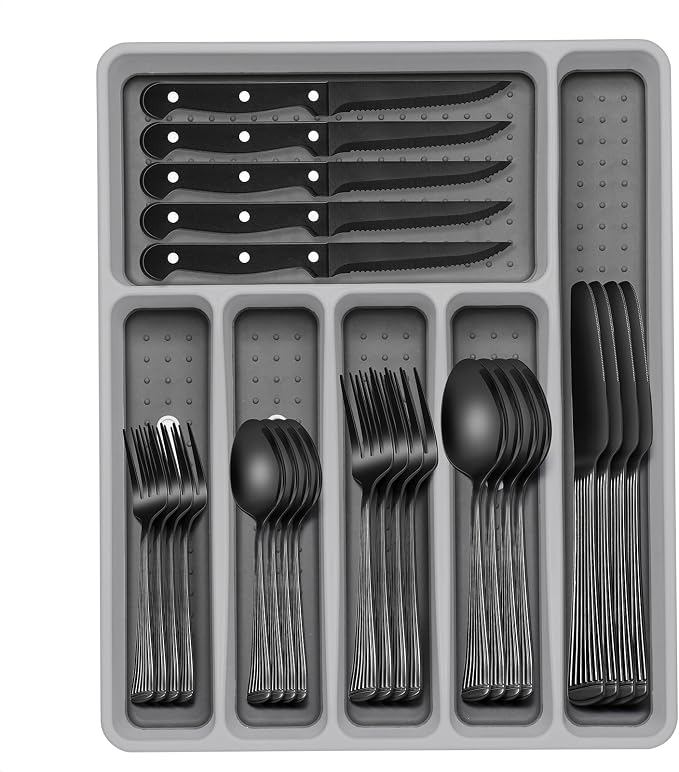 49-Piece Black Silverware Set by EWFEN