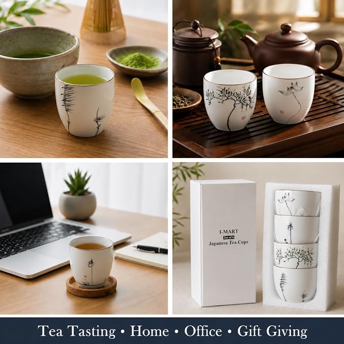 I-MART 4 Pcs Japanese Tea Cup Set, Chinese Style Ceramic Kung Fu Cups - Image 6