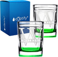 Personalized Glasses Set of 2 Initial and Name 2oz Green Bottom Etched Square Shot Glass Engraved with Custom Text Birthday Gift for Men and Women