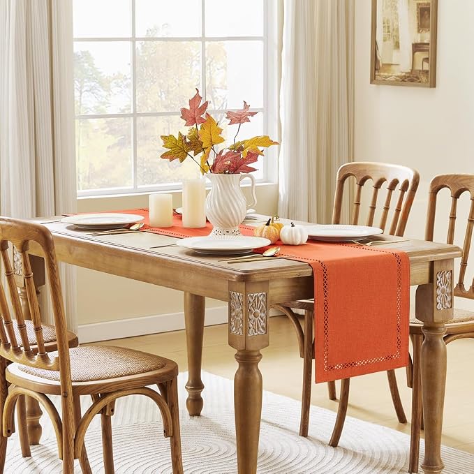 Orange Burlap Table Runner, Fall Table Runners 48 inches Long | Double Layer - Image 5