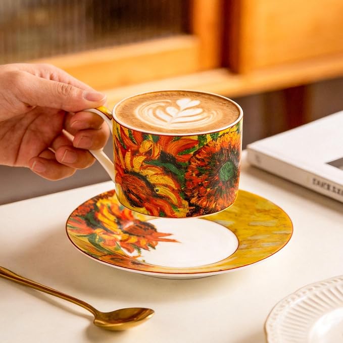 KAMMAK Tea Cups and Saucers Set of 2, Porcelain Coffee Cups, JBE007 | Stackable - Image 3
