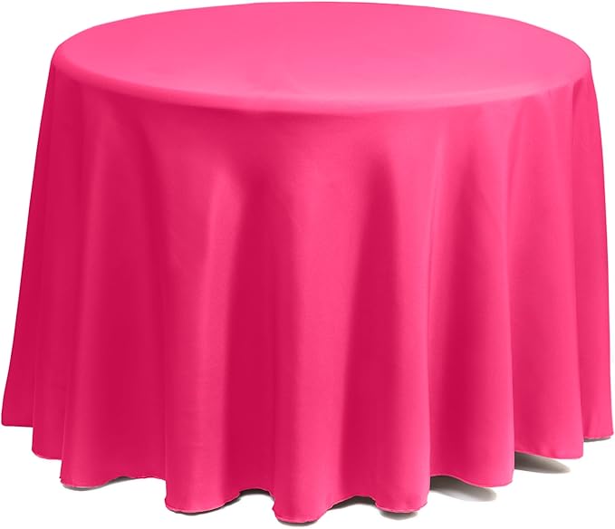 Gee Di Moda Round Tablecloth - 132 Inch Fuchsia Round Table Cloth for 72 to 96 Inch Round Tables - Heavy Duty Washable Fabric - for Buffet Table, Holiday Party, Dinner, Wedding & Baby Shower