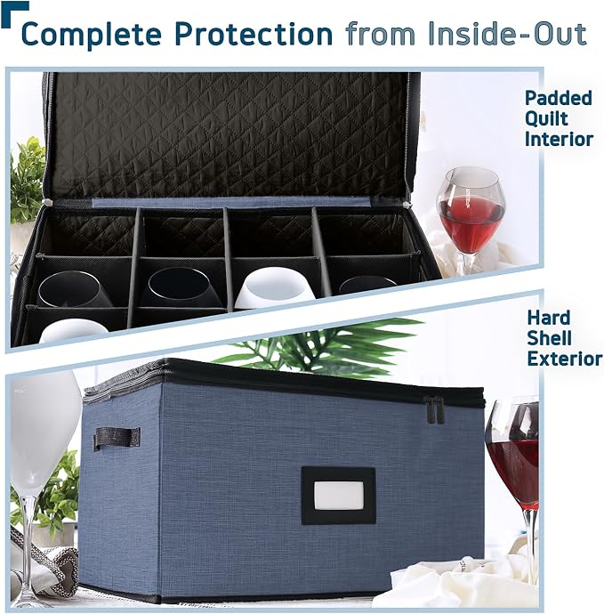 Wine Glass Storage Box with Dividers, 2 Pack Stackable Stemware Storage Cases - Image 5