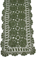 Cotton Handmade Crochet Lace Table Runner Olive Green Rectangle Coffee Table by KEPSWET