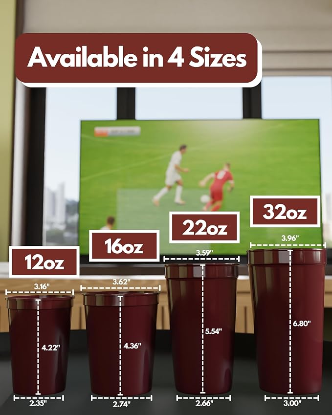 PartyPrints 100 Pack Small 10 to 12 oz Maroon Reusable Blank Plastic Cups - Image 5