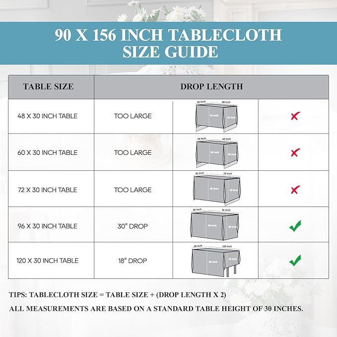 VidaFete Table Cloth 6 Pack 90*156inch Rectangle Tablecloth Polyester, Stain Resistant and Wrinkle Polyester Dining Table Cover for Kitchen Dinning Party Wedding Rectangular Tabletop Decoration(White)