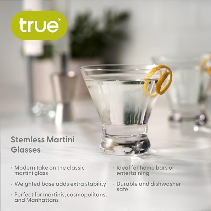True Stemless Martini Glasses, 8 oz Modern Cocktail Glasses - Image 2
