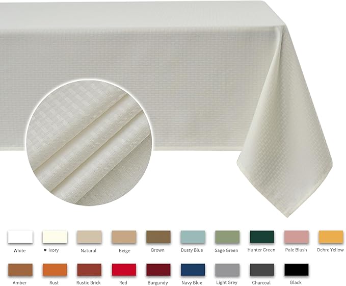 maxmill Jacquard Tablecloth Stain Resistant Waterproof Wrinkle Resistant Spillproof Washable Soft Weaved Texture Table Cloth for Dining Room, Indoor Outdoor Use, Rectangle 60 x 140 Inch, Ivory
