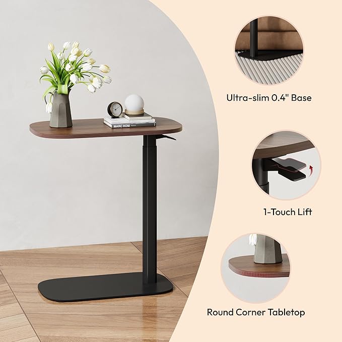 SANODESK Small Standing Desk Pneumatic Height Adjustable Small Sit Stand Desk Laptop Desk Overbed Table Computer Cart for Home Office Computer Workstations(23.6" W x 13.8" D,Black Walnut)