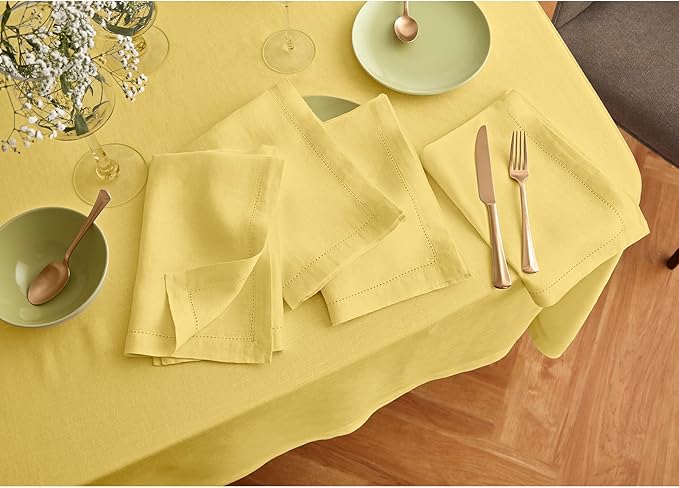 Solino Home Yellow Linen Tablecloth 70 x 70 Inch - 100% Pure Linen Square Table Cloth - Sonoma, Machine Washable Tablecloth for Spring, Easter