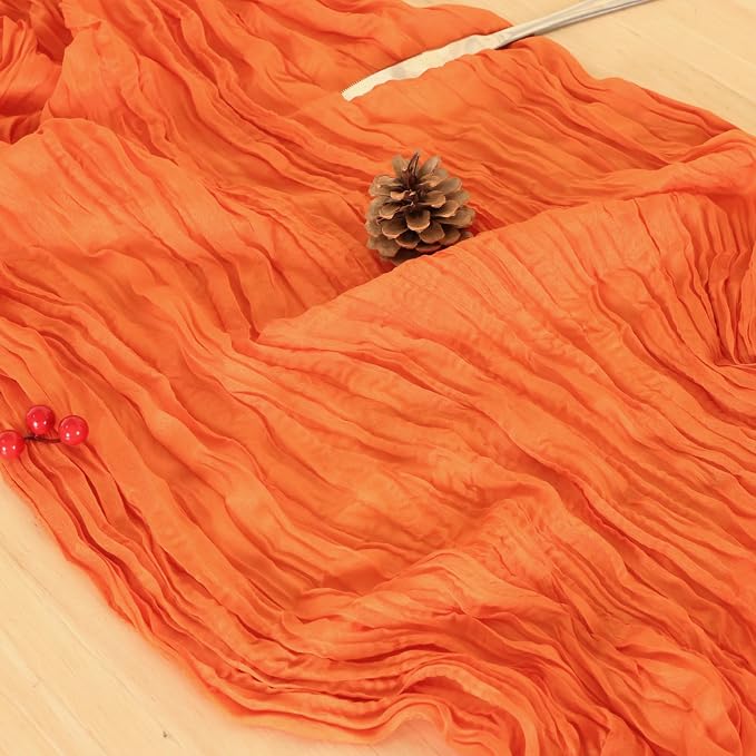 8 Pack Orange Cheesecloth Table Runner 120 Inch Boho Wedding Decor | - Image 6