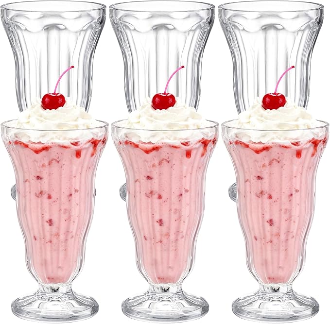 6 Pack Acrylic Milkshake Glasses, 15 OZ Plastic Old Fashioned Soda Glass by Mezchi