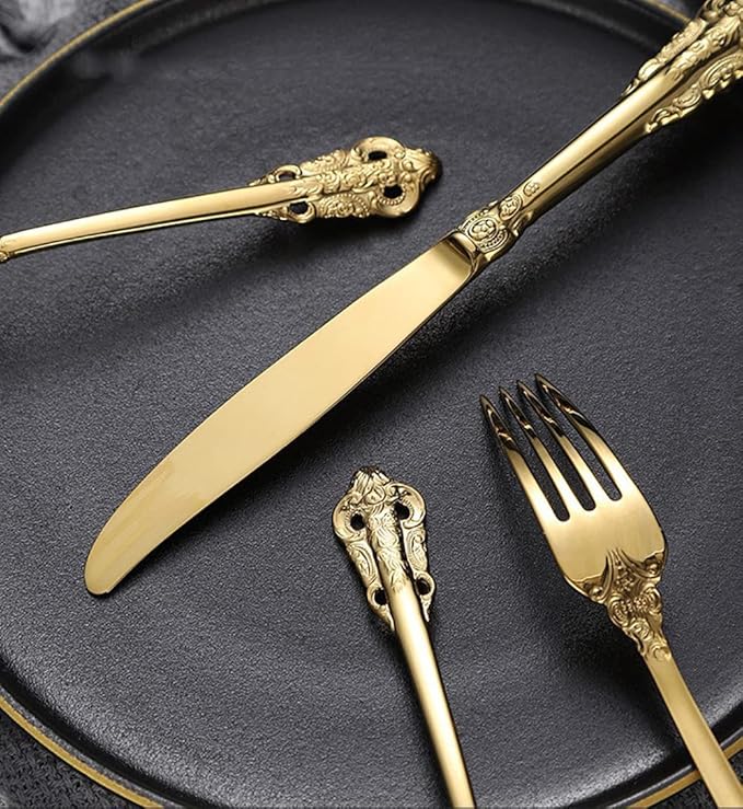 Silverware Set for 8 Durable 18/10 Stainless Steel Flatware Set Palace Style Modern Cutlery Utensils Set 32 Piece Include Knives Forks and Spoons Tableware Set for Home Kitchen Restaurant