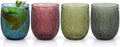 Topsky Vintage Drinking Glass Set of 4,12 oz Embossed Willow Leaf Drinkware Set,Colorful Drinking Glasses Cups Wine Glasses Colored Glassware for Whisky,Beer,Juice,Cocktail,Heavy Duty