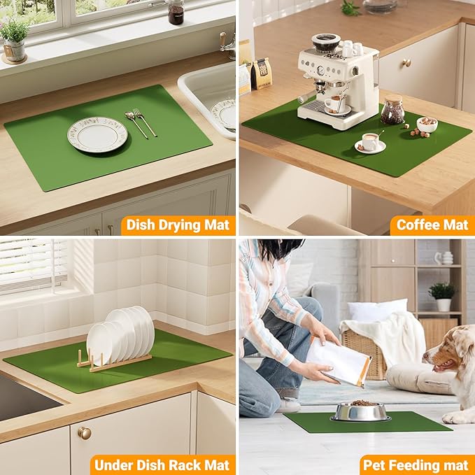 2-Pack Extra Thick Silicone Counter Mats - 24”x16” Large Heat Resistant Kitchen Countertop Protector, Non-Slip Hot Pad Trivet for Air Fryer, Hot Pots & Pans, Coffee Maker(Green)