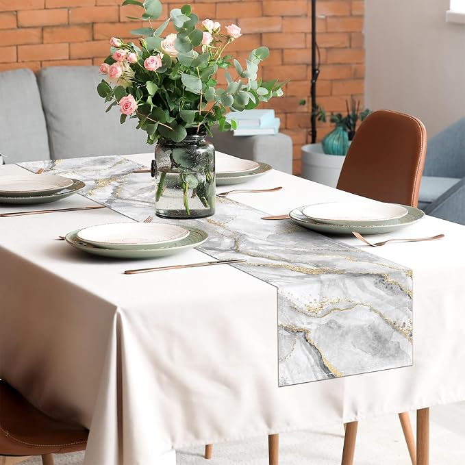 Marble Table Runner 13x36 Inch Gold Grey Table Dresser Runners Modern Table - Image 4