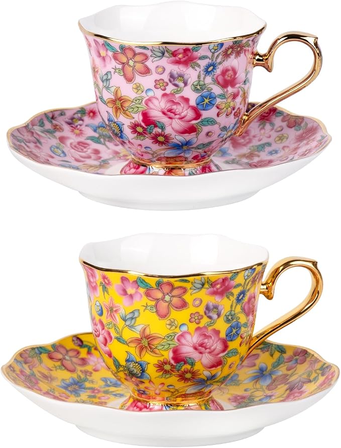 KAMMAK Tea Cup and Saucer, Ceramic Coffee Cups, 6.3 oz, Afternoon Tea and by KAMMAK