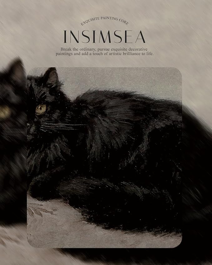 InSimSea Gold Picture Framed Wall Art, Living Room Vintage Black Cat Bathroom Wall Decor, Animal Canvas Print Art, Classical Home Farmhouse Decor, Antique Paintings with Frame 13x16inch