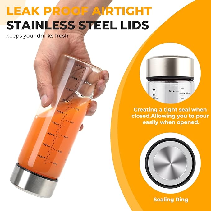 Sursip Glass Juice Bottles 6 Pack 12 oz – Wide Mouth Borosilicate Glass Bottles with Lids – Heat-Resistant, Leakproof, BPA Free, Reusable for Juicing, Smoothies, Milk, Protein Drinks, Water