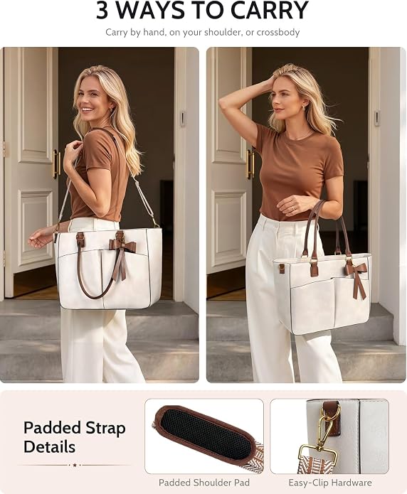 Laptop Tote Bag for Women, Leather Work Tote Bags - Image 6