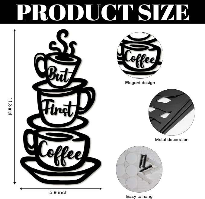 Oubasa Metal Pour Coffee Cup Wall Decor, Minimalist Cafe Themed - Image 3