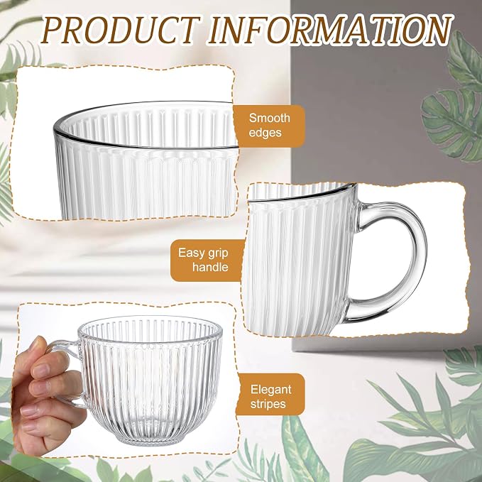12 Pack Glass Coffee Mugs with Handles, 12 Ounces Glass Breakfast Mugs Bulk - Image 3