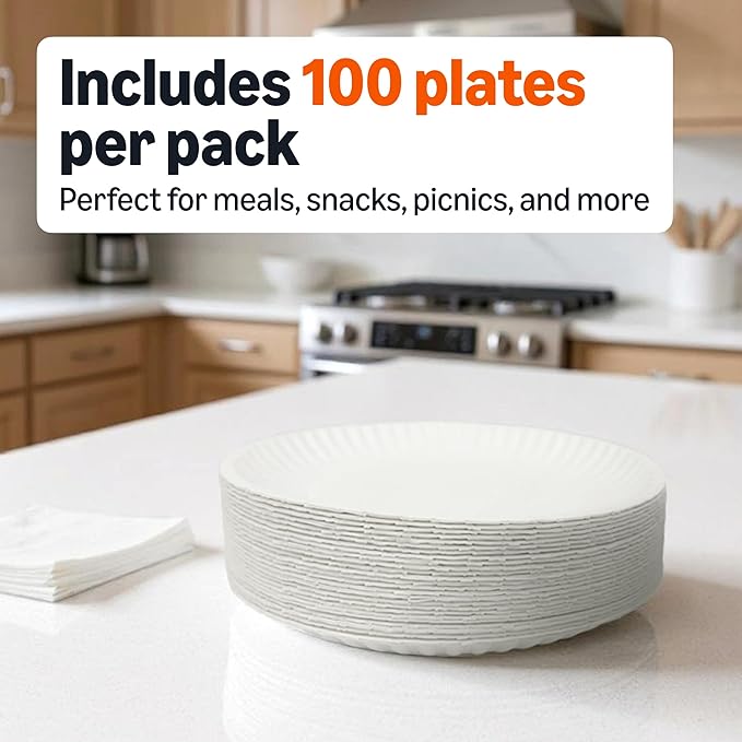 Amazon Basics 9" Uncoated White Paper Plates, Microwave Safe - Image 3