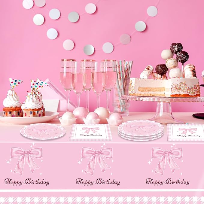 Pink Bow Party Decorations, Coquette Birthday Decorations Pink Bow Napinks - Image 6