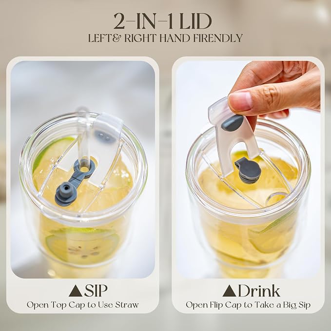 KEMORELA Set of 4 Double-Walled Glass Cups, 16 oz / 480 ml Insulated Tumblers - Image 7