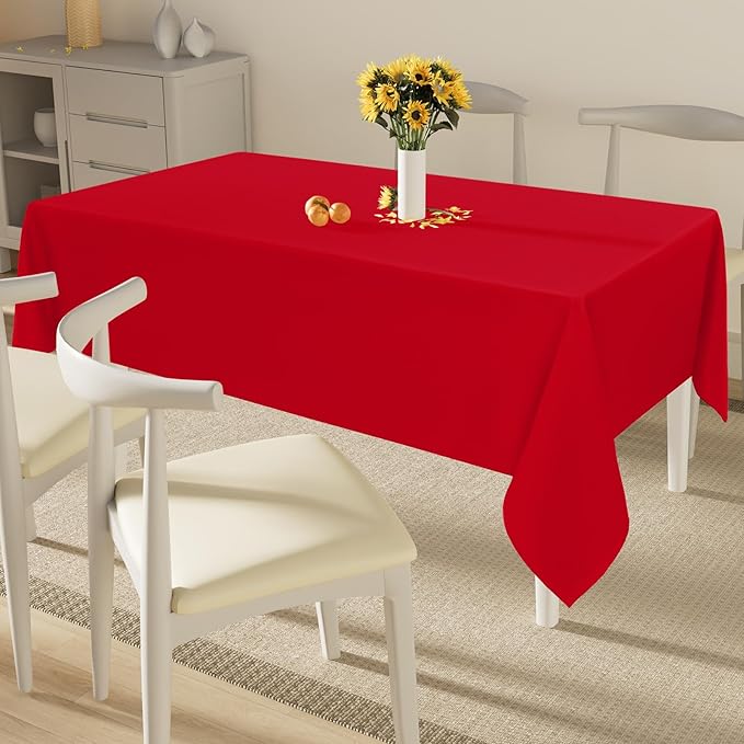 Smiry Rectangle Table Cloth, Waterproof Anti-Scratch Polyester Tablecloth, Decorative Washable Fabric Table Cover for Dining, Buffet, Parties and Outdoor, 60x120, Red