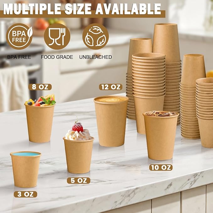 Lamosi 200 Pack 10 oz Kraft Paper Cups, Suitable - Image 5