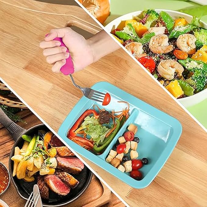 Adaptive Utensils for Hand Tremors,Arthritis and Parkinsons -Weighted Silverware with Non-Slip Handle to Easy Grip,Eating Flatware for Elderly Use (Right Hand 1 pc Fork+1 pc Spoon=2 pcs,Pink)