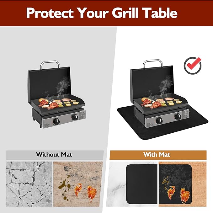 SUNICO Heat Resistant Mats for Countertop and Grill Table, Fireproof Small Grill Mats for Outdoor Grill Table Mat, Portable Charcoal and Gas Grill, Hibachi Grill, Pizza Oven 15x18x0.04in, Black