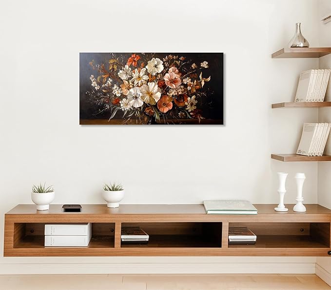 ADJUVANT Wall Art Vintage Floral Bouquet in Vase 48"L x 24"W, Flowers Canvas Painting Botanic Artwork Retro Blossoms Prints Graceful Floral Wall Decor for Living Room Bedroom Dining Room Home Office