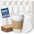 Fit Meal Prep 500 Pack 12 oz Disposable Coffee Cups with Lids, Sleeves, Leak-Proof To Go Coffee Cups with Lids, Durable Hot Paper Cups for Hot Cocoa and Coffee Bar Supplies