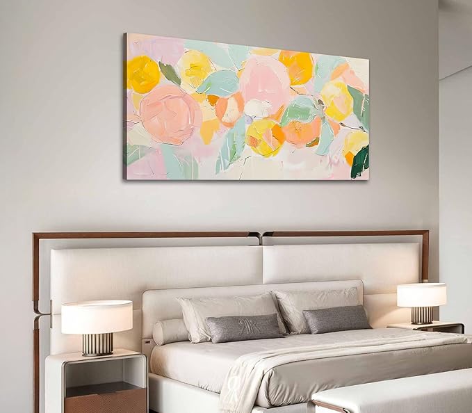 ADJUVANT Wall Art Impressionist Colorful Floral 48"L x 24"W, Bright Blooms With Pastel Leaves Canvas Painting Lively Petals Artwork Prints Floral Wall Decor for Living Room Bedroom Dining Room Home Office