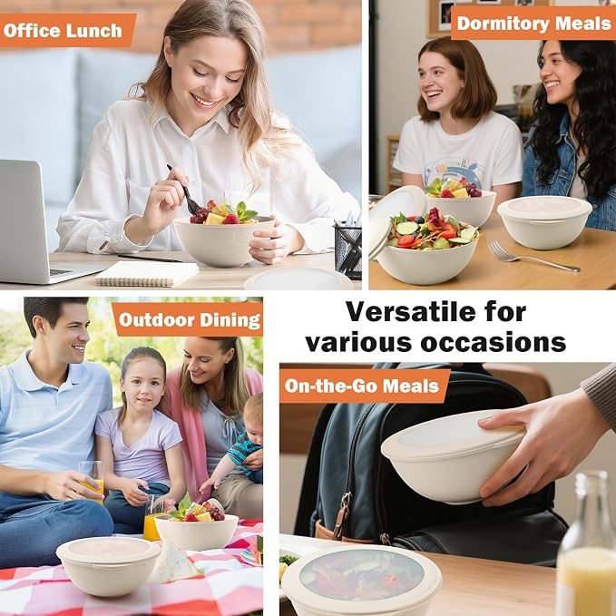 Wheat Straw Bowls Set with Lids, Unbreakable 40 OZ Large Cereal Bowls Set of 4 - Image 8