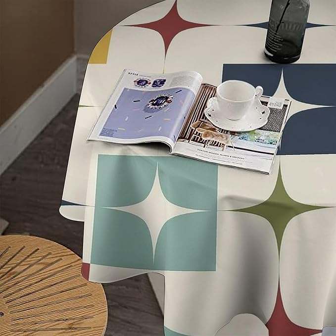 Middle Century Modern Round Tablecloth, Retro Mid Century Geometry Abstract Bohemia Tablecloth for Home Party Dining Room Kitchen Decor 36Inch(90cm)