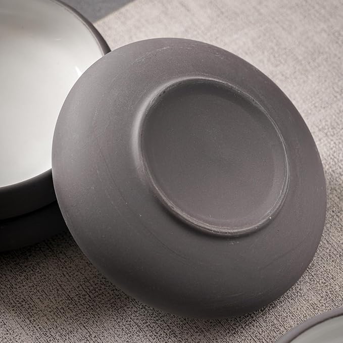 Uaral Matte Black Salad Plate,Dinner Plates and Bowls Set,Stoneware Dessert Plate Set,Appetizer Plates Set of 4,5.5 inch,14 oz(Color Clay and White)