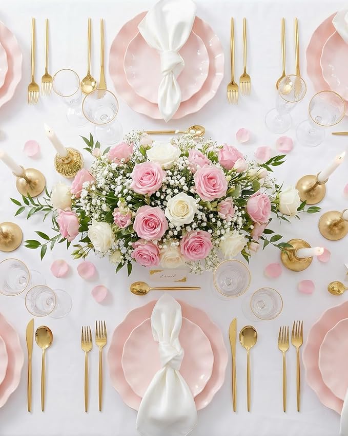LIYH 24 Pcs Pink Plates Reusable, Pink Plastic Scalloped Plate Durable and Dishwasher Safe,Baby Shower Plate, Light Weight Daisy Plastic Wavy Plates for Wedding Party Birthday