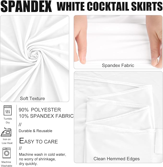 4 Packs 32 x 43 Inch Spandex Round Cocktail Table Skirts Stretch Cocktail Table Cover Fitted for High Top Tables for Wedding Bar Party Banquet (White)