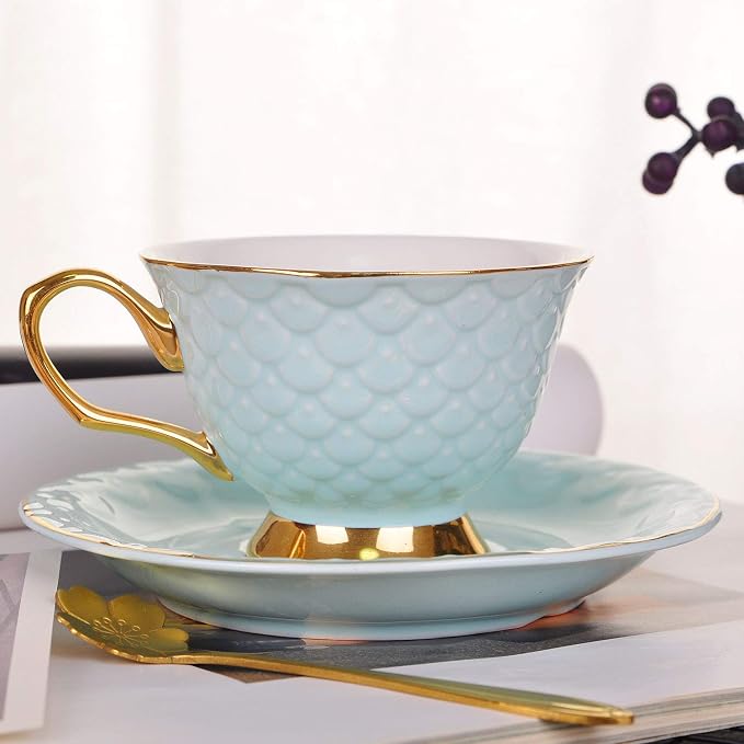 VanEnjoy Blue Vintage 8 Ounces Porcelain Coffee Cup, Tea Cup and Saucer Set and - Image 3