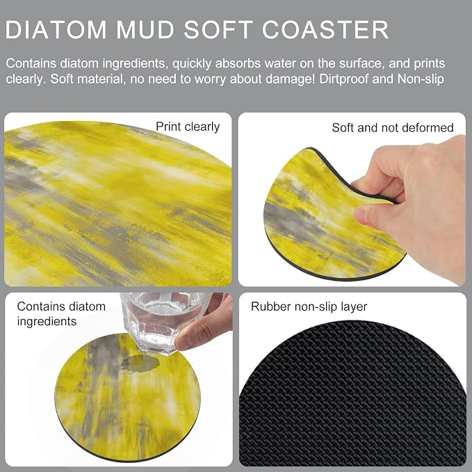 Vintage Yellow Coasters Set of 4, Absorbent Coasters - Image 9