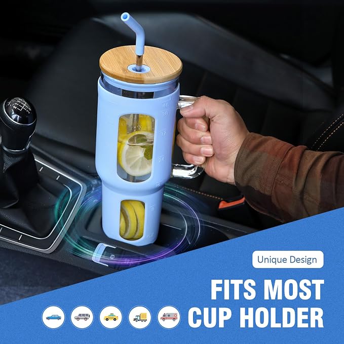 WINSA Glass Tumbler with Lid and Straw, 46 oz, Glacier | Iced Coffee Cup with - Image 5