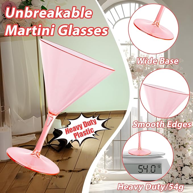 Liacere Martini Glasses Set of 6-11 oz Pink Plastic Martini Cocktail Glasses - Image 2