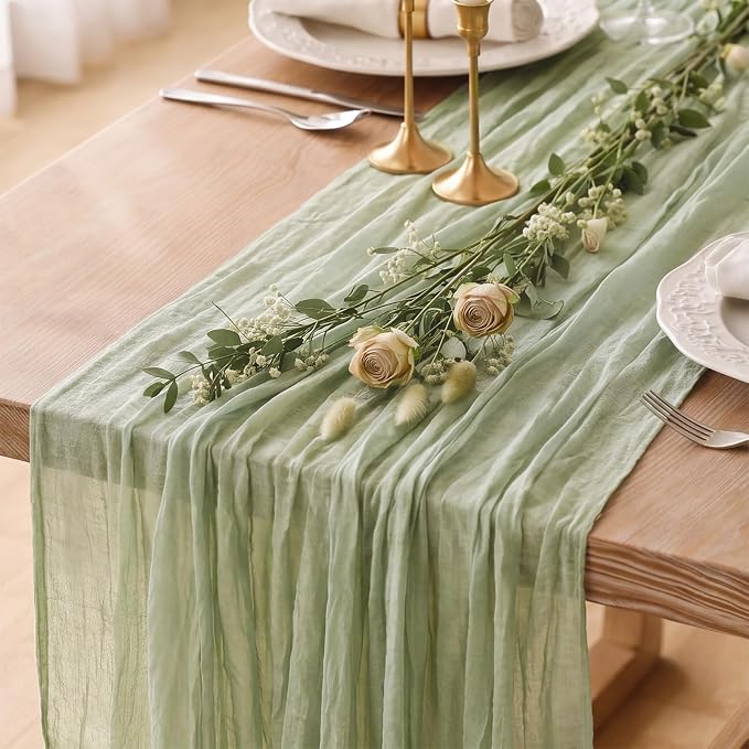 10 Pack Sage Green Cheesecloth Table Runner 120 Inch Boho Wedding Decor | by Fixwal